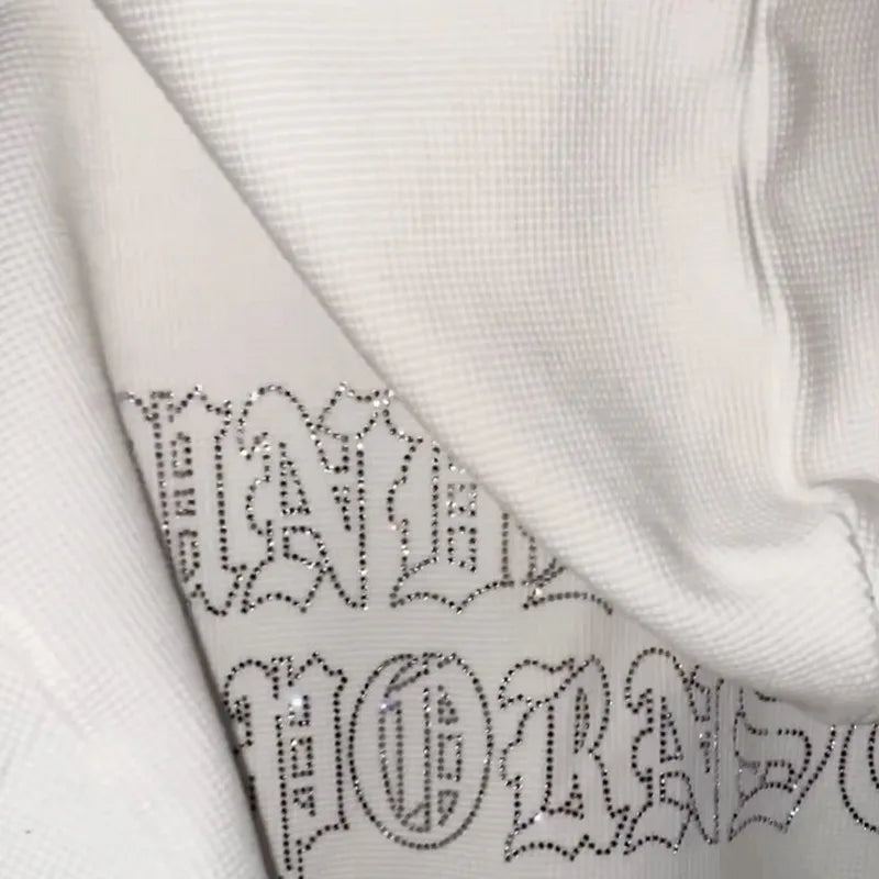 Y2K Rhinestone Lettered Hooded Sweatshirt for Women - Gothic Black Zip-Up Oversized Jacket in Retro Harajuku Style