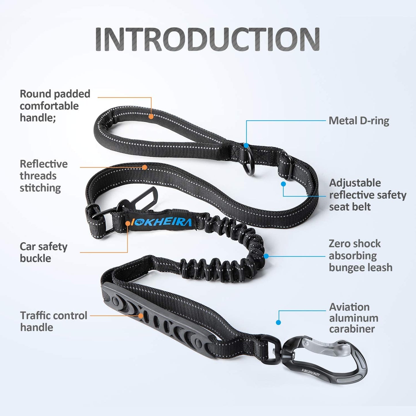 Heavy-Duty Multifunctional Tactical Dog Leash, 4-6 FT Bungee Design with Car Seatbelt and Shock Absorption for Large and Medium Dogs