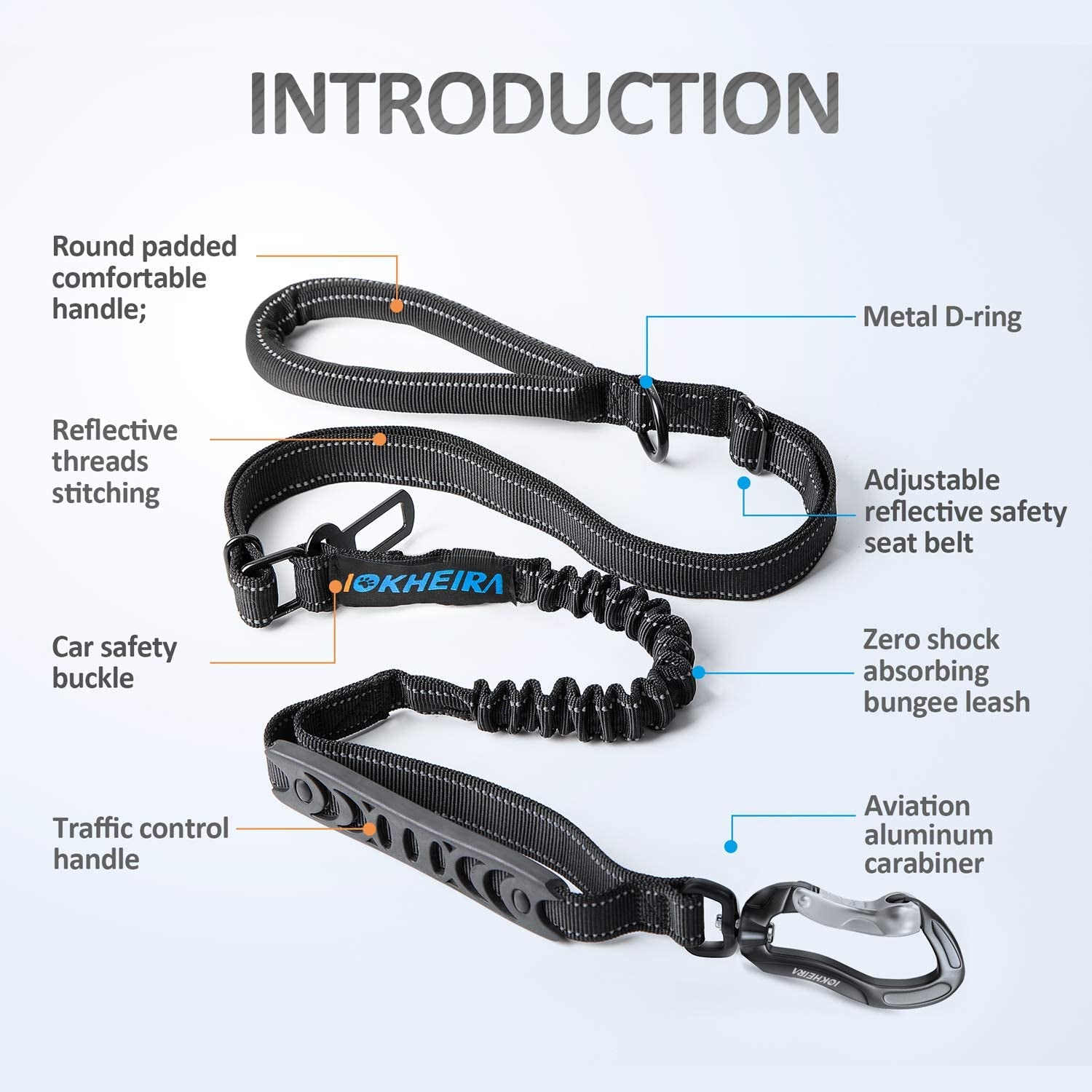 Heavy-Duty Multifunctional Tactical Dog Leash, 4-6 FT Bungee Design with Car Seatbelt and Shock Absorption for Large and Medium Dogs