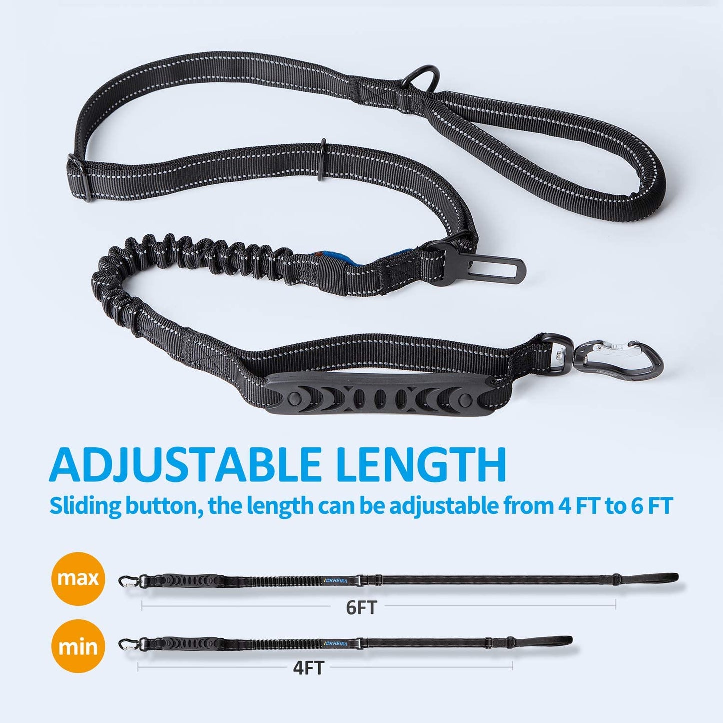 Heavy-Duty Multifunctional Tactical Dog Leash, 4-6 FT Bungee Design with Car Seatbelt and Shock Absorption for Large and Medium Dogs