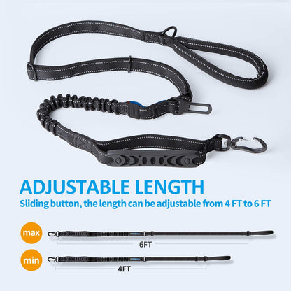 Heavy-Duty Multifunctional Tactical Dog Leash, 4-6 FT Bungee Design with Car Seatbelt and Shock Absorption for Large and Medium Dogs