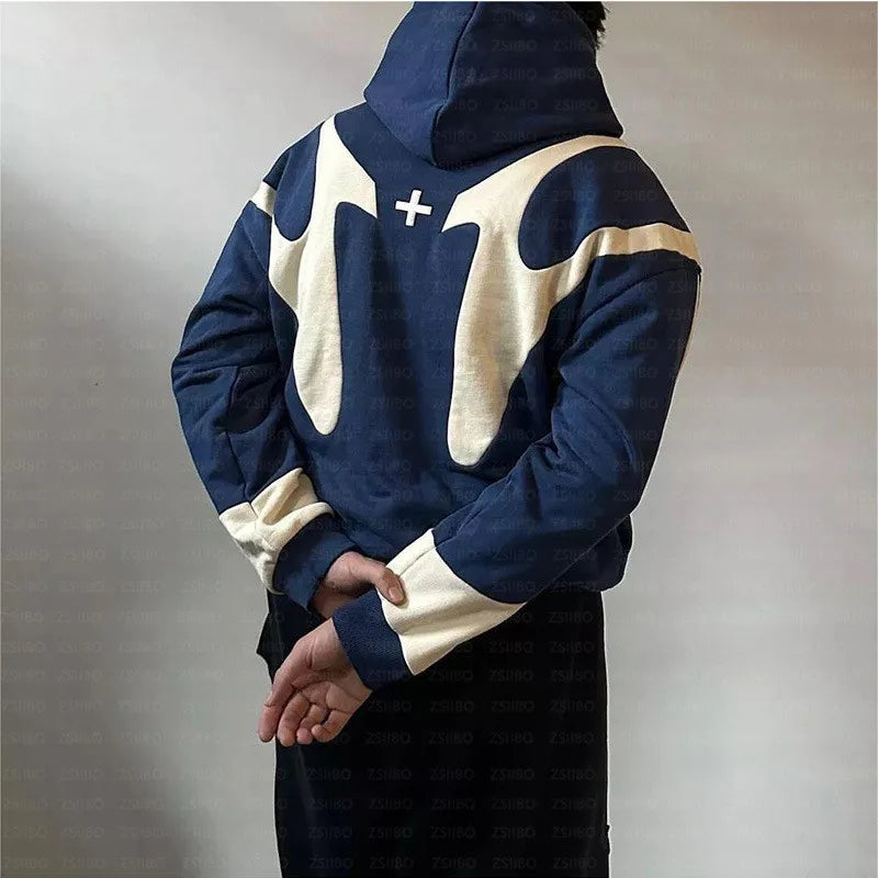 Y2K Retro Patchwork Oversized Hoodie with Embroidery - Women's Gothic Streetwear Sweatshirt