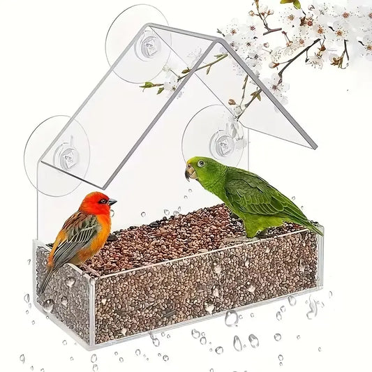 Transparent Acrylic Window Bird Feeder with Suction Cups for Outdoor Bird Watching