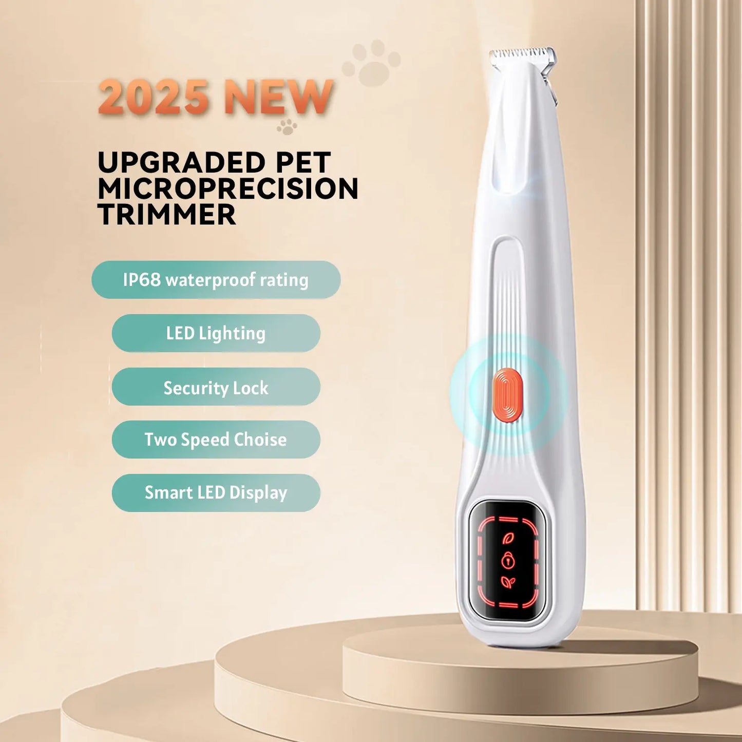 Pet Precision Rechargeable Hair Trimmer Kit for Dogs and Cats - Low Noise, Dual-Speed Motor, Waterproof Grooming Clippers with LED Light