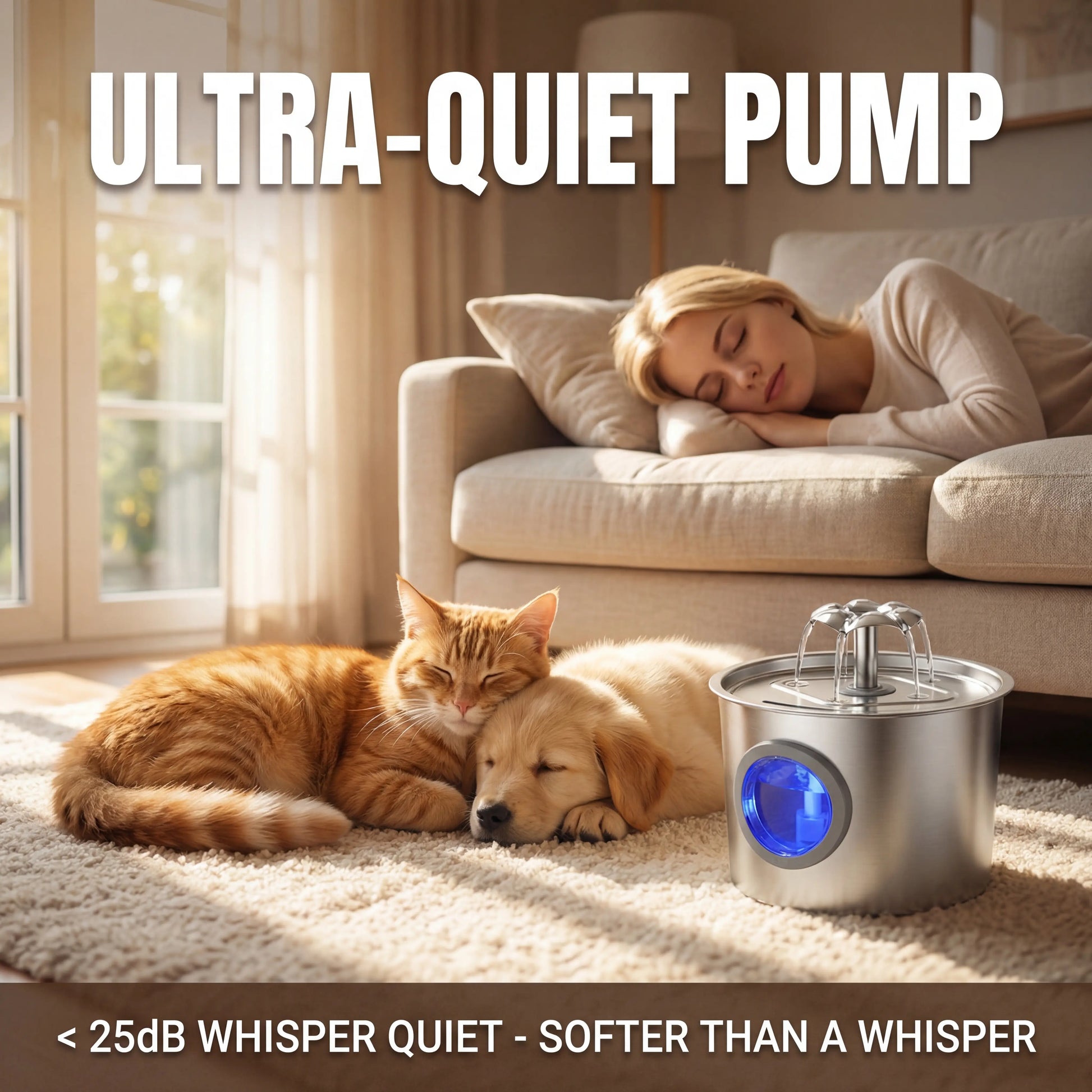 Premium 2.2L Silent Cat Water Dispenser with 304 Stainless Steel Outlet, Night Light, 6-Layer Filter, Automatic Gravity Supply, Wired Plug-In, Leak-Proof Design, and Easy Maintenance