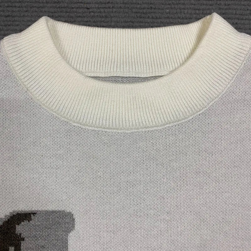 Women's Gothic Print O-Neck Pullover Sweater - Oversized Harajuku Knitwear for Streetwear and Y2K Style