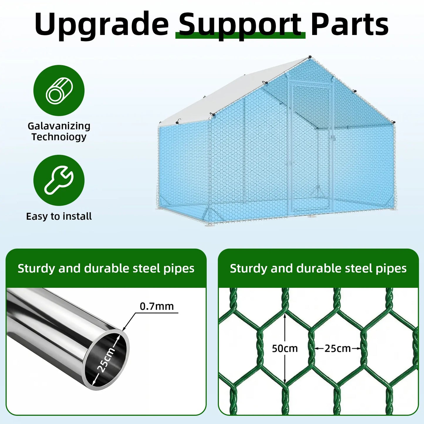 HOMBCK Large Metal Chicken Coop with Walk-In Run and Spire Roof, Outdoor Poultry Cage with UV Protection for Backyard Farming