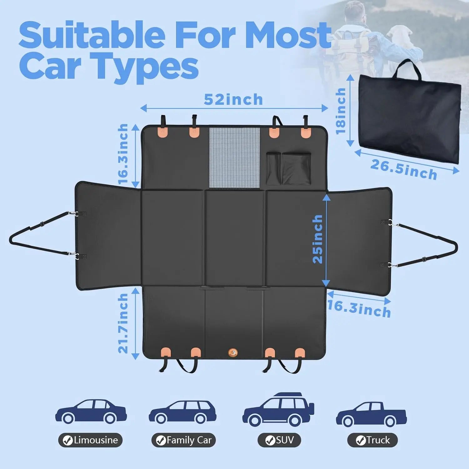 Premium Waterproof Dog Rear Seat Extender and Car Seat Cover, Enhanced Durability and Safety Features, Easy to Clean, Foldable Dog Bed, Supports Up to 400 Pounds