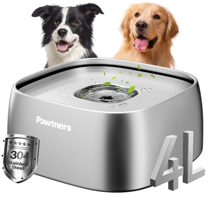 Pawtners No-Spill Dog Water Bowl with Slow Feeder Design for Small, Medium, and Large Dogs and Cats