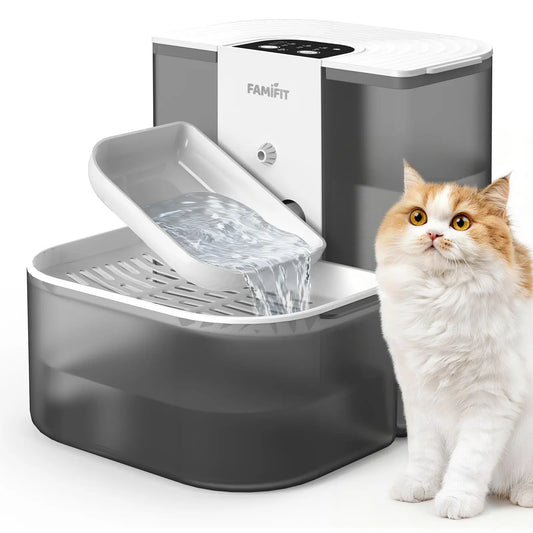 Automatic Cat Water Fountain with Ceramic Bowl, 4.5L + 2L Capacity, Timed Dispensing (3/6/9 Hours) and Adjustable Flow Control (80/100/120 mL), Filter-Free Clean Water System, Ultra Quiet Operation
