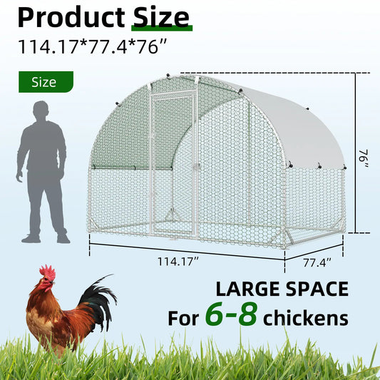 HOMBCK Large Metal Chicken Coop with Walk-In Run and Spire Roof, Outdoor Poultry Cage with UV Protection for Backyard Farming