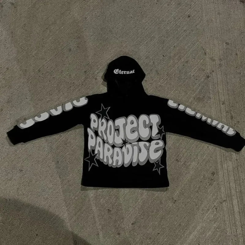 Y2K Streetwear Graphic Hoodie with Star Letter Design - Harajuku Anime-Inspired Pullover for Men and Women