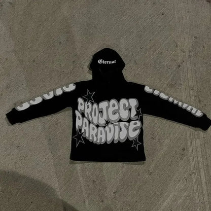 Y2K Streetwear Graphic Hoodie with Star Letter Design - Harajuku Anime-Inspired Pullover for Men and Women