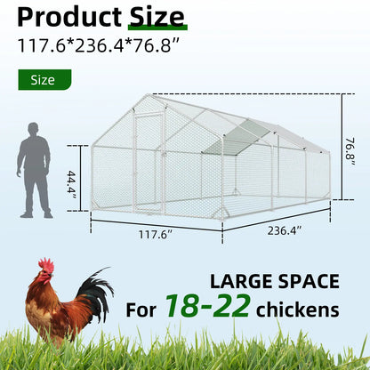 HOMBCK Large Metal Chicken Coop with Walk-In Run and Spire Roof, Outdoor Poultry Cage with UV Protection for Backyard Farming