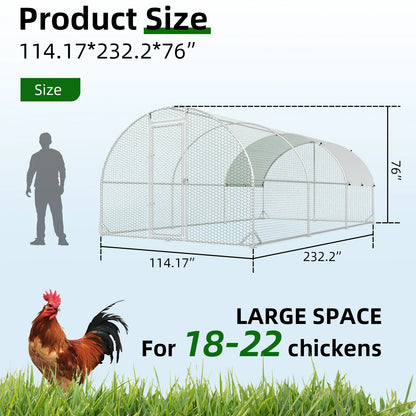HOMBCK Large Metal Chicken Coop with Walk-In Run and Spire Roof, Outdoor Poultry Cage with UV Protection for Backyard Farming