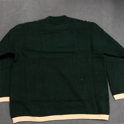 2024 Vintage Wool Knitted Pullover Sweater in Green - Unisex Hip Hop Street Gothic Y2K Harajuku Punk Style