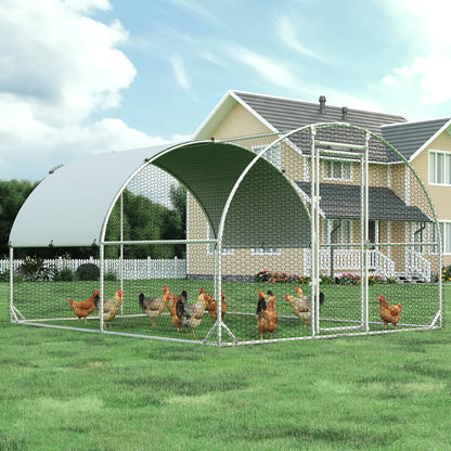 HOMBCK Large Metal Chicken Coop with Walk-In Run and Spire Roof, Outdoor Poultry Cage with UV Protection for Backyard Farming