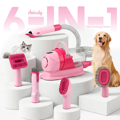 Anlecity 6-in-1 Pet Grooming Vacuum System for Dogs and Cats, 3L Capacity, Adjustable Suction Modes, Low Noise Hair Removal Trimmer with Guide Combs, Efficient All-in-One Home Grooming Solution
