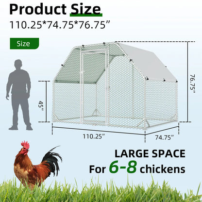 HOMBCK Large Metal Chicken Coop with Walk-In Run and Spire Roof, Outdoor Poultry Cage with UV Protection for Backyard Farming