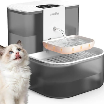 Automatic Cat Water Fountain with Ceramic Bowl, 4.5L + 2L Capacity, Timed Dispensing (3/6/9 Hours) and Adjustable Flow Control (80/100/120 mL), Filter-Free Clean Water System, Ultra Quiet Operation