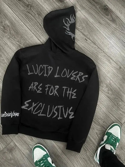 Men's Y2K Hooded Zip Jacket with Rhinestone Pattern - Oversized Gothic Sweatshirt and Pullover Coat