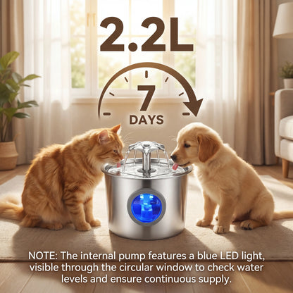 Premium 2.2L Silent Cat Water Dispenser with 304 Stainless Steel Outlet, Night Light, 6-Layer Filter, Automatic Gravity Supply, Wired Plug-In, Leak-Proof Design, and Easy Maintenance