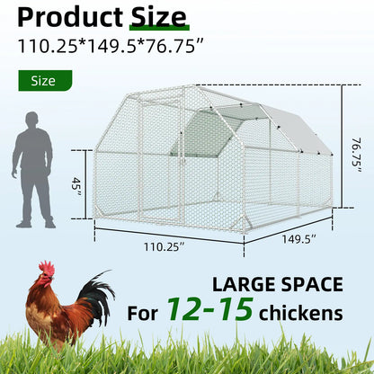 HOMBCK Large Metal Chicken Coop with Walk-In Run and Spire Roof, Outdoor Poultry Cage with UV Protection for Backyard Farming