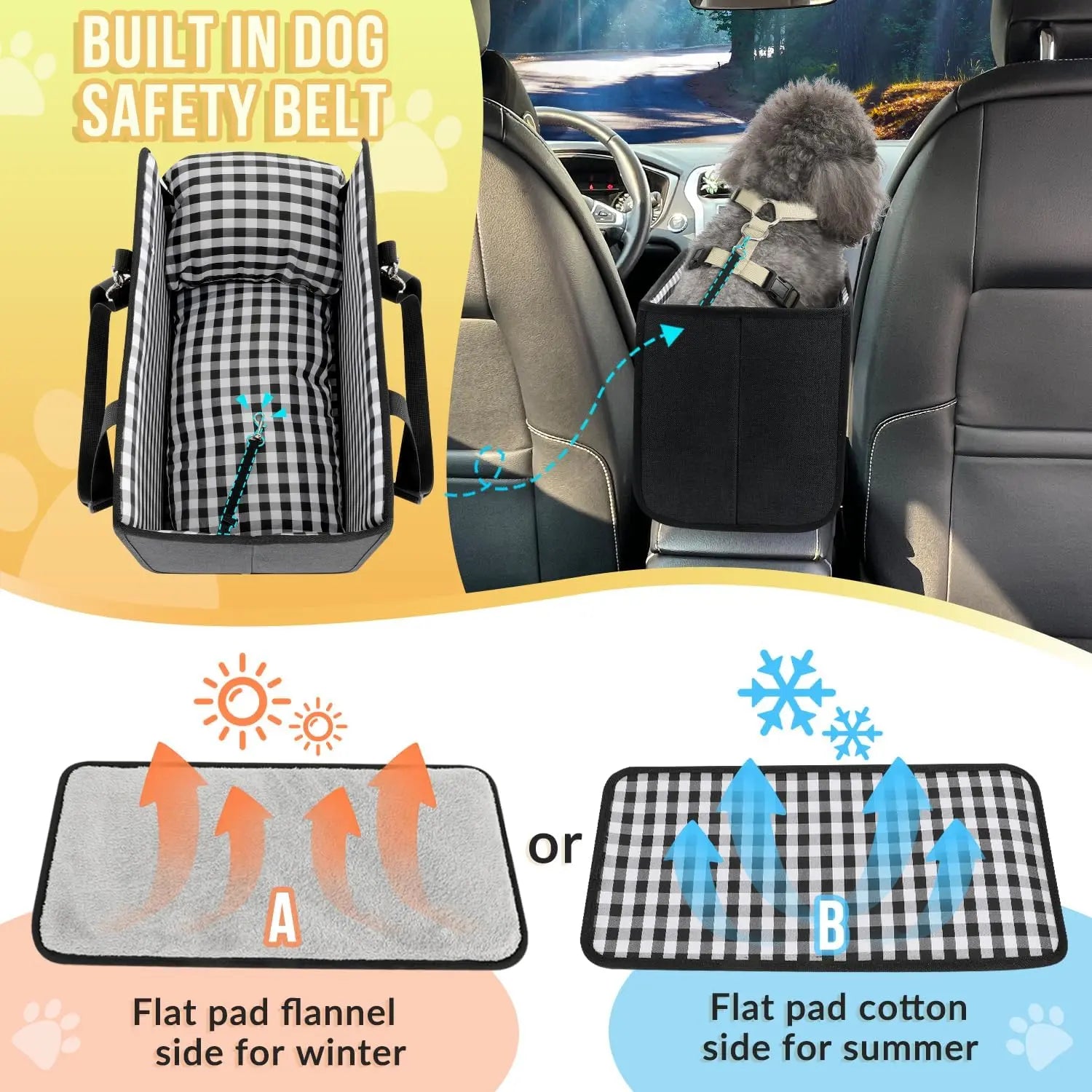 Premium Small Dog Car Seat Booster for Safe Travel, Portable Pet Bed with Safety Leash and Non-Slip Design for Small Breeds