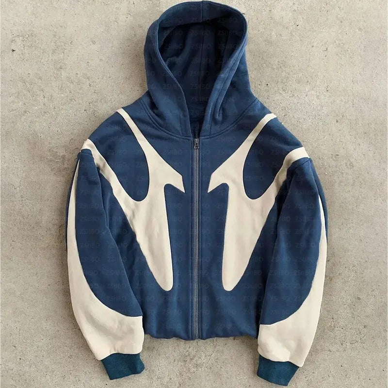 Y2K Retro Patchwork Oversized Hoodie with Embroidery - Women's Gothic Streetwear Sweatshirt