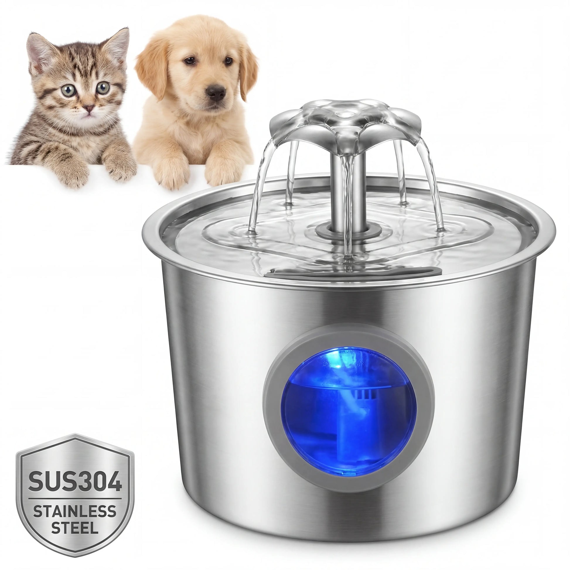 Premium 2.2L Silent Cat Water Dispenser with 304 Stainless Steel Outlet, Night Light, 6-Layer Filter, Automatic Gravity Supply, Wired Plug-In, Leak-Proof Design, and Easy Maintenance
