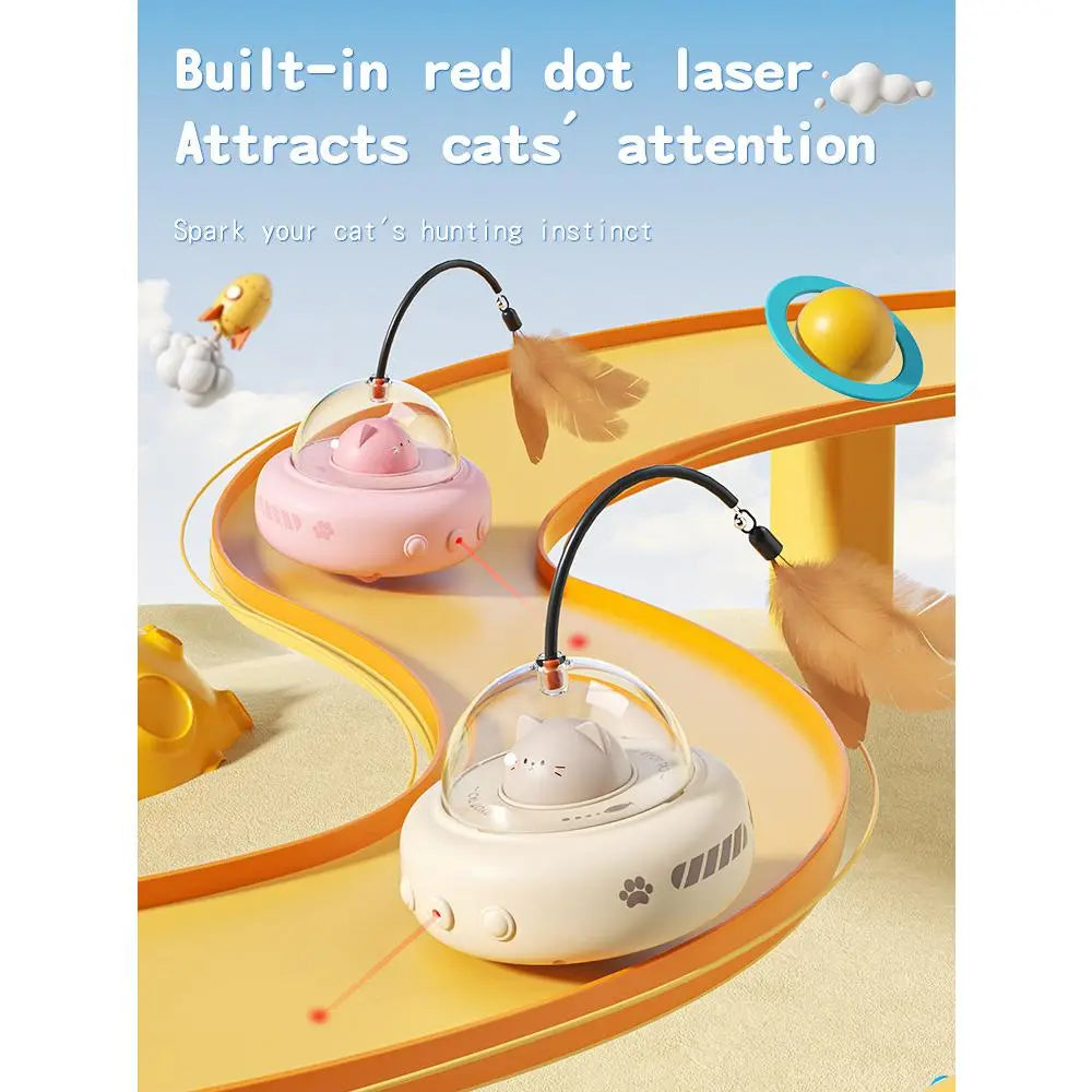 Interactive 2-in-1 Smart Laser and Feather Wand Toy for Indoor Cats - Automatic Rotating Electric Pet Toy for Engaging Self-Play and Boredom Relief