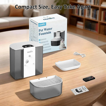 Automatic Cat Water Fountain with Ceramic Bowl, 4.5L + 2L Capacity, Timed Dispensing (3/6/9 Hours) and Adjustable Flow Control (80/100/120 mL), Filter-Free Clean Water System, Ultra Quiet Operation