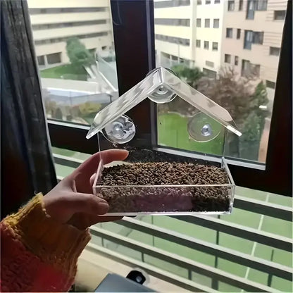 Transparent Acrylic Window Bird Feeder with Suction Cups for Outdoor Bird Watching