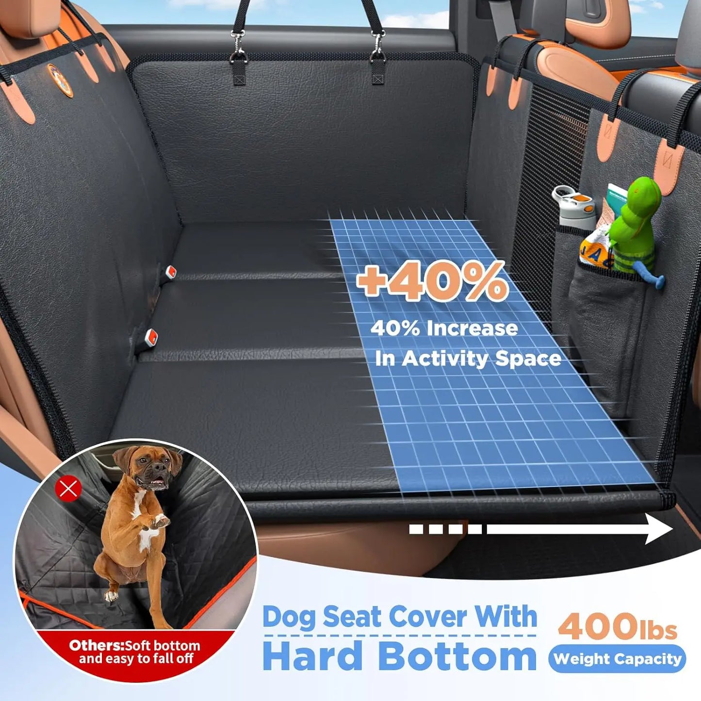 Premium Waterproof Dog Rear Seat Extender and Car Seat Cover, Enhanced Durability and Safety Features, Easy to Clean, Foldable Dog Bed, Supports Up to 400 Pounds