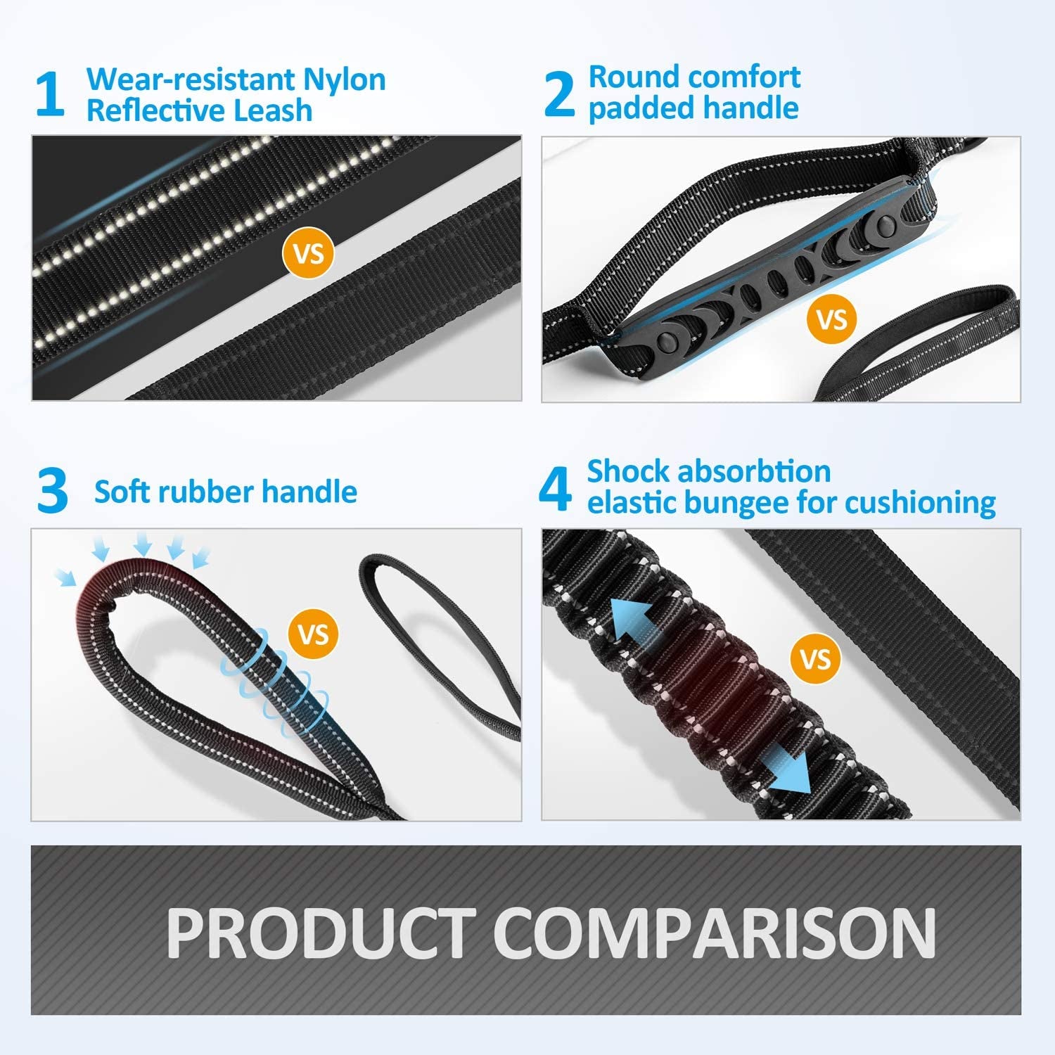 Heavy-Duty Multifunctional Tactical Dog Leash, 4-6 FT Bungee Design with Car Seatbelt and Shock Absorption for Large and Medium Dogs