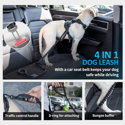 Heavy-Duty Multifunctional Tactical Dog Leash, 4-6 FT Bungee Design with Car Seatbelt and Shock Absorption for Large and Medium Dogs