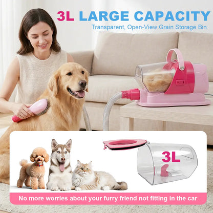 Anlecity 6-in-1 Pet Grooming Vacuum System for Dogs and Cats, 3L Capacity, Adjustable Suction Modes, Low Noise Hair Removal Trimmer with Guide Combs, Efficient All-in-One Home Grooming Solution