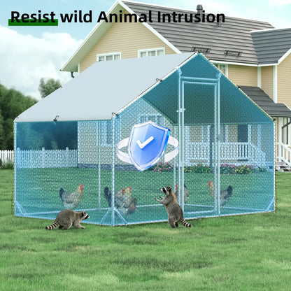 HOMBCK Large Metal Chicken Coop with Walk-In Run and Spire Roof, Outdoor Poultry Cage with UV Protection for Backyard Farming