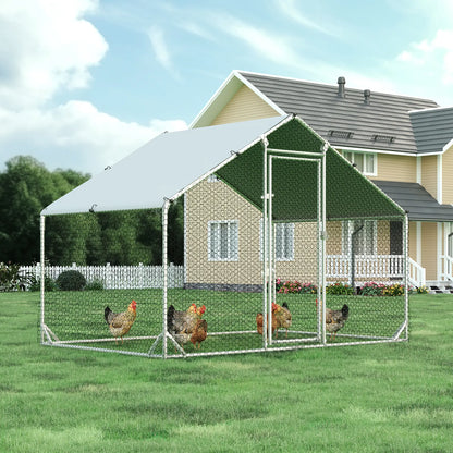 HOMBCK Large Metal Chicken Coop with Walk-In Run and Spire Roof, Outdoor Poultry Cage with UV Protection for Backyard Farming