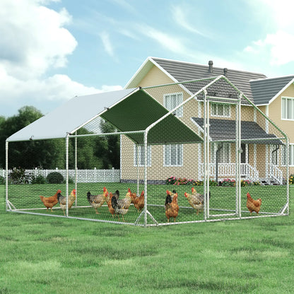 HOMBCK Large Metal Chicken Coop with Walk-In Run and Spire Roof, Outdoor Poultry Cage with UV Protection for Backyard Farming