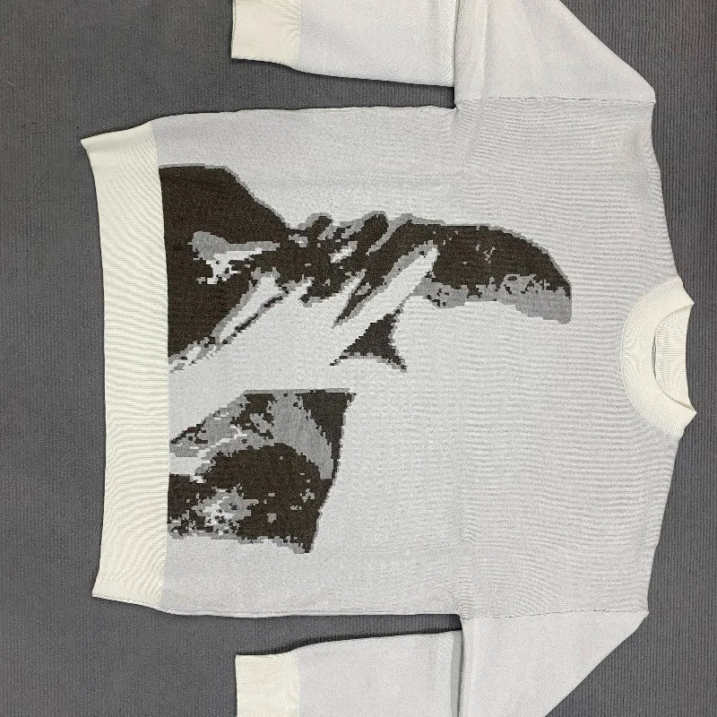 Women's Gothic Print O-Neck Pullover Sweater - Oversized Harajuku Knitwear for Streetwear and Y2K Style
