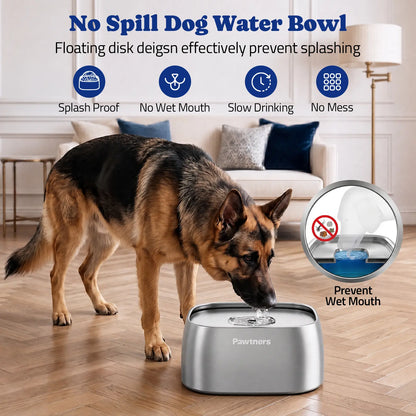 Pawtners No-Spill Dog Water Bowl with Slow Feeder Design for Small, Medium, and Large Dogs and Cats