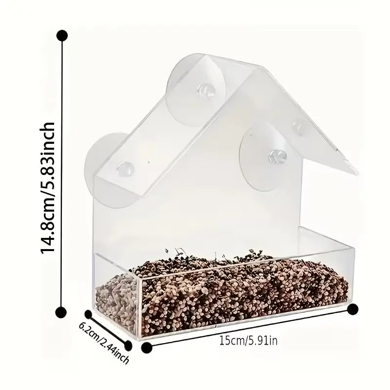 Transparent Acrylic Window Bird Feeder with Suction Cups for Outdoor Bird Watching