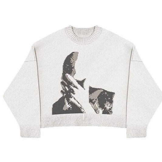 Women's Gothic Print O-Neck Pullover Sweater - Oversized Harajuku Knitwear for Streetwear and Y2K Style