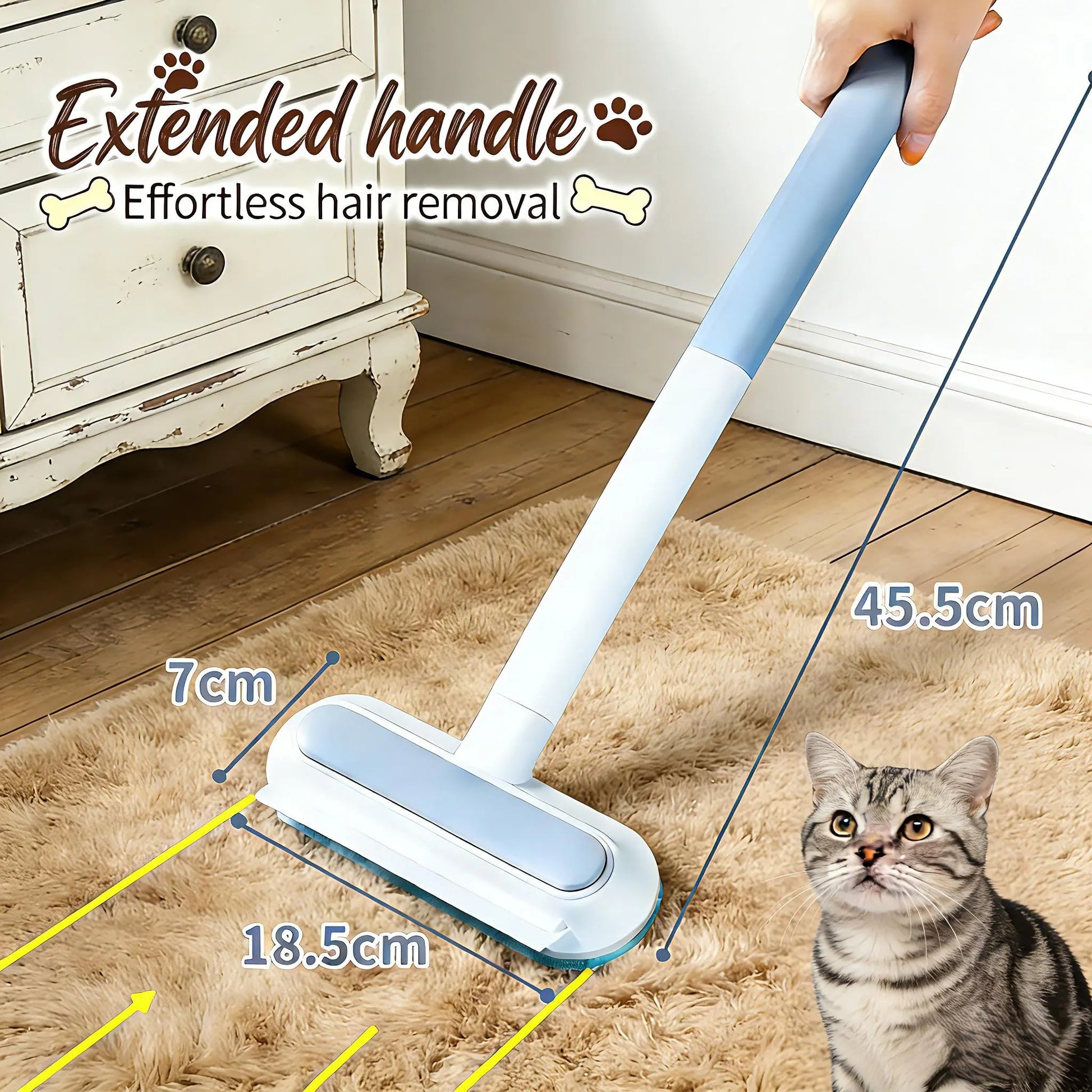 Long Handle Pet Hair Removal Brush and Cleaning Gloves Set, 4-in-1 Washable Lint Cleaner for Indoor Pet Hair Maintenance