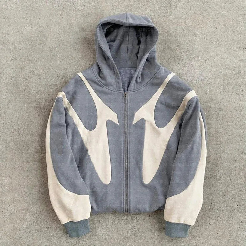 Y2K Retro Patchwork Oversized Hoodie with Embroidery - Women's Gothic Streetwear Sweatshirt
