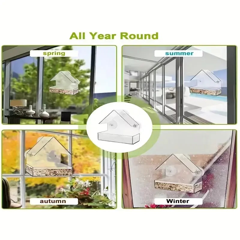 Transparent Acrylic Window Bird Feeder with Suction Cups for Outdoor Bird Watching