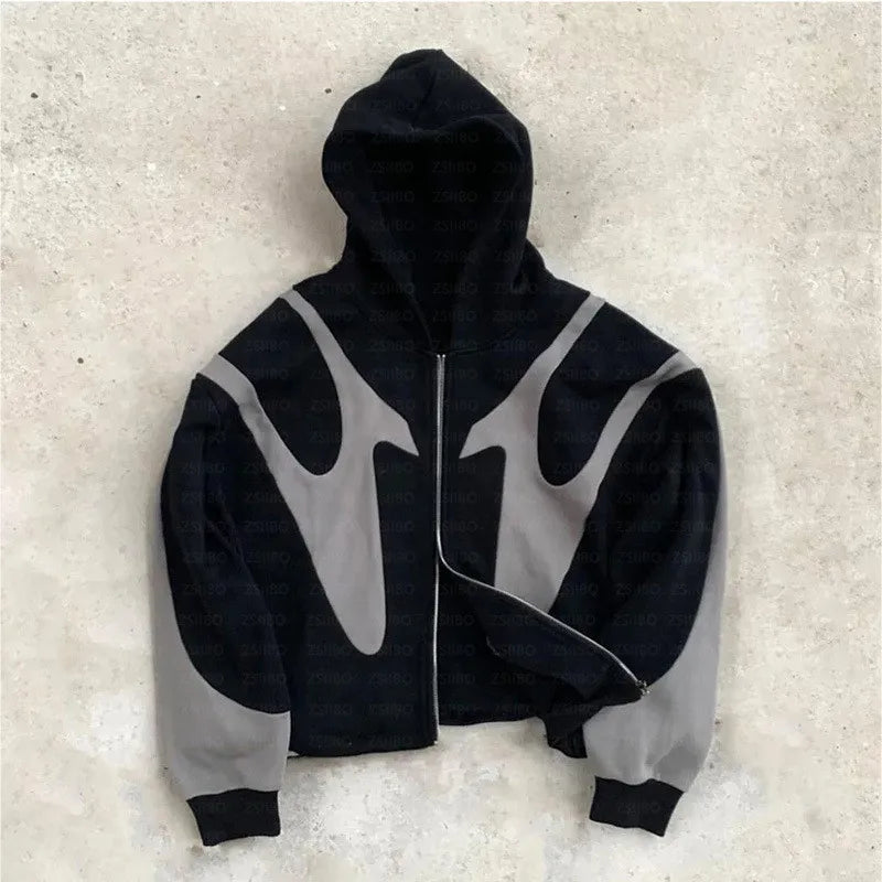 Y2K Retro Patchwork Oversized Hoodie with Embroidery - Women's Gothic Streetwear Sweatshirt