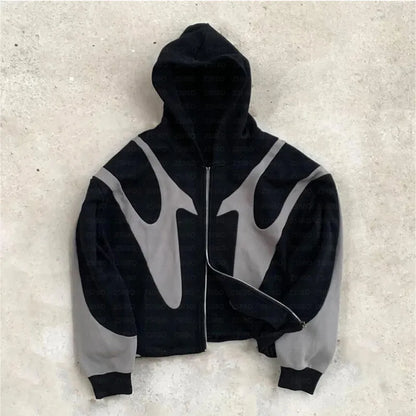 Y2K Retro Patchwork Oversized Hoodie with Embroidery - Women's Gothic Streetwear Sweatshirt