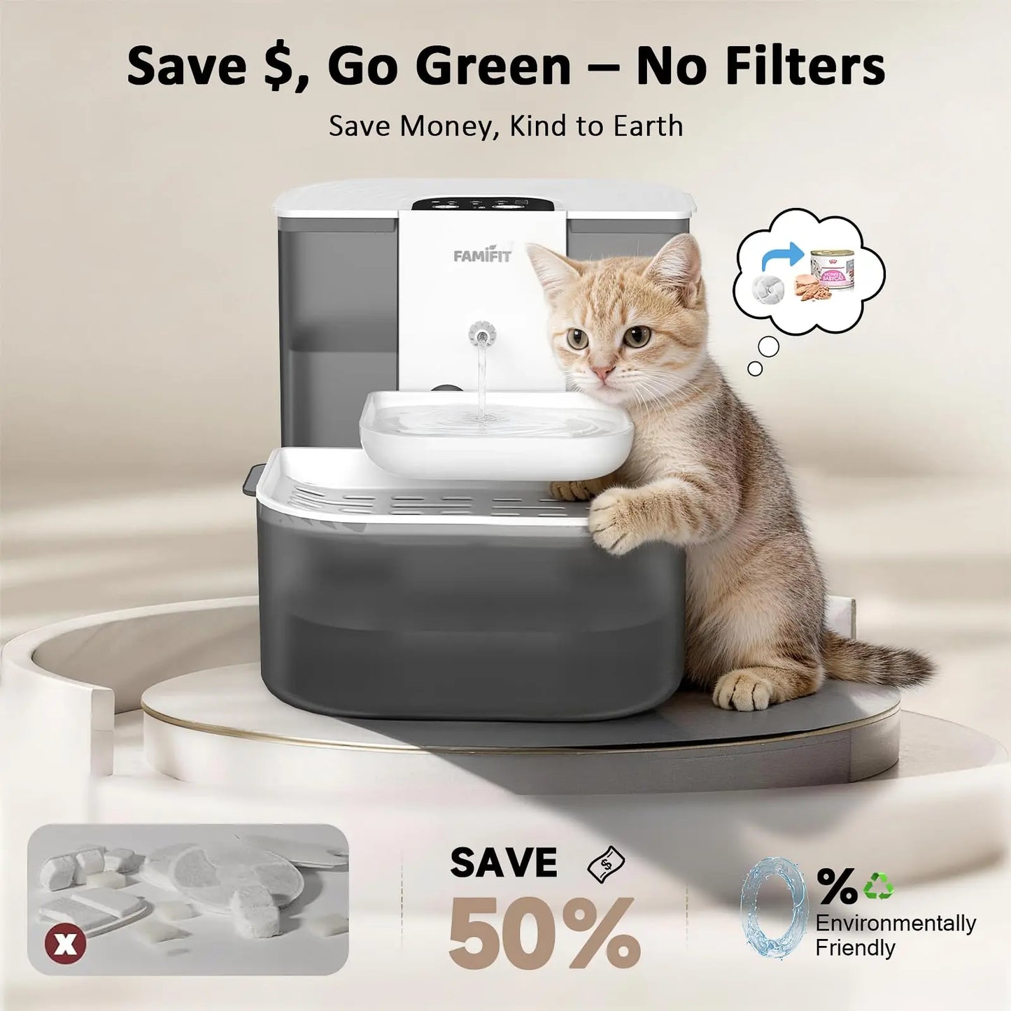 Automatic Cat Water Fountain with Ceramic Bowl, 4.5L + 2L Capacity, Timed Dispensing (3/6/9 Hours) and Adjustable Flow Control (80/100/120 mL), Filter-Free Clean Water System, Ultra Quiet Operation